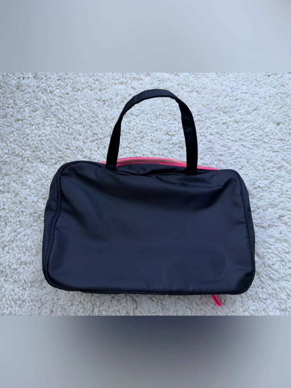 Victoria's Secret Black Travel Cosmetic Bag with Pink Stitching